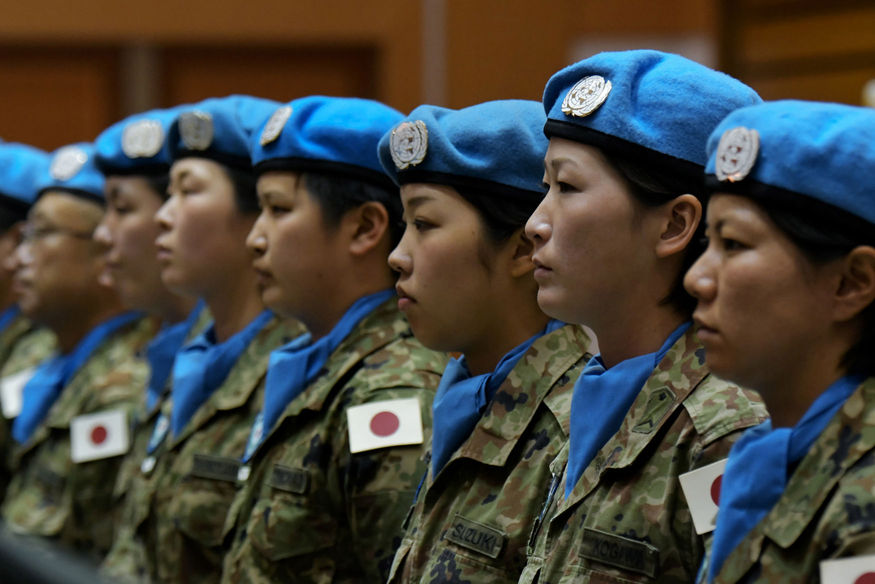 日本のPKO隊員。2017のセレモニーにて。（UPI）