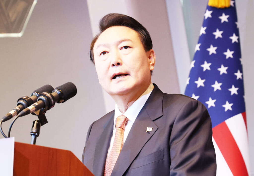 韓国の尹錫悦大統領=21日、ニューヨーク(EPA時事)