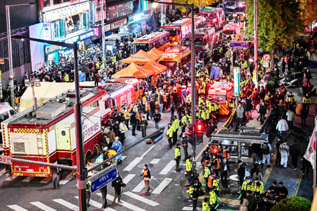ソウルの雑踏事故現場=10月30日、梨泰院(AFP時事)