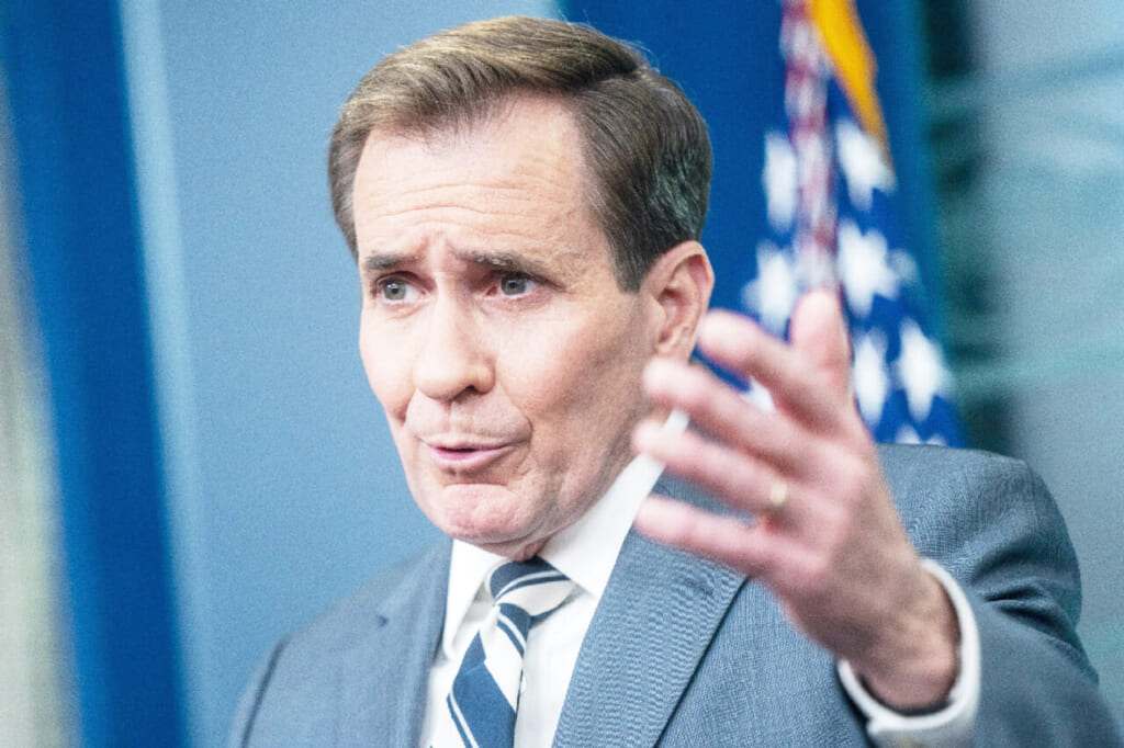 米国家安全保障会議(NSC)のカービー戦略広報調整官=2日、ワシントン(EPA時事)